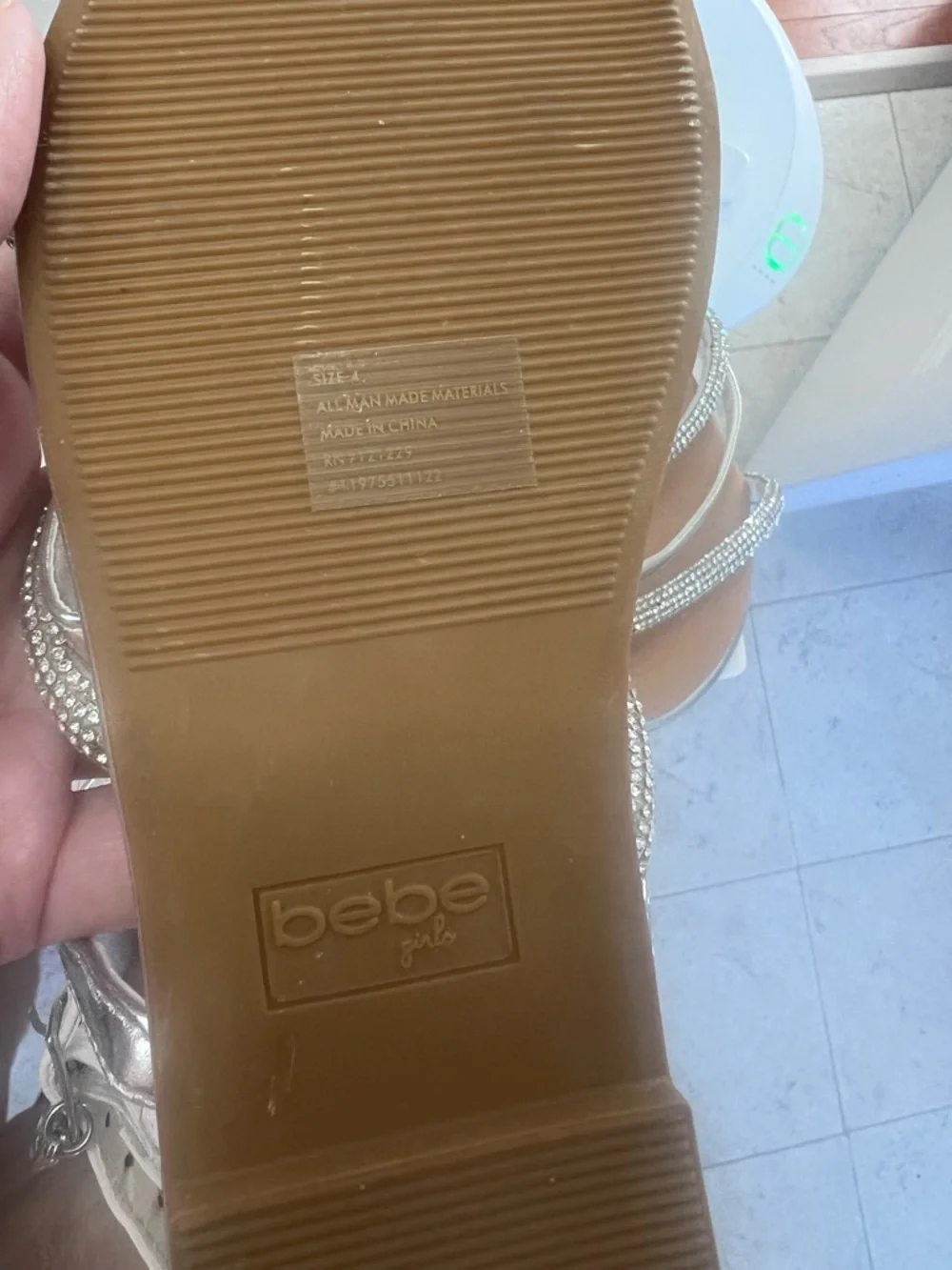 bebe Girls Silver Rhinestone Triple-Strap Sandals